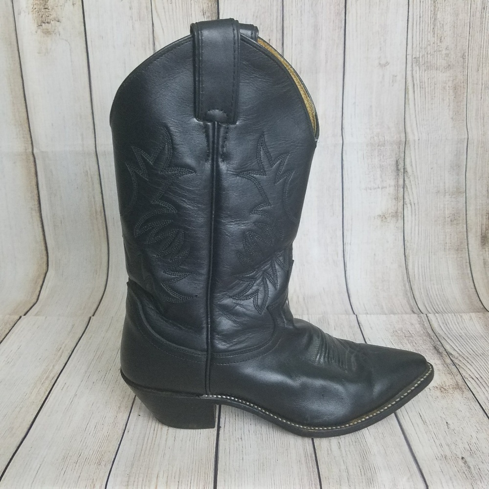 JUSTIN Black Leather Cowboy Boots 7C